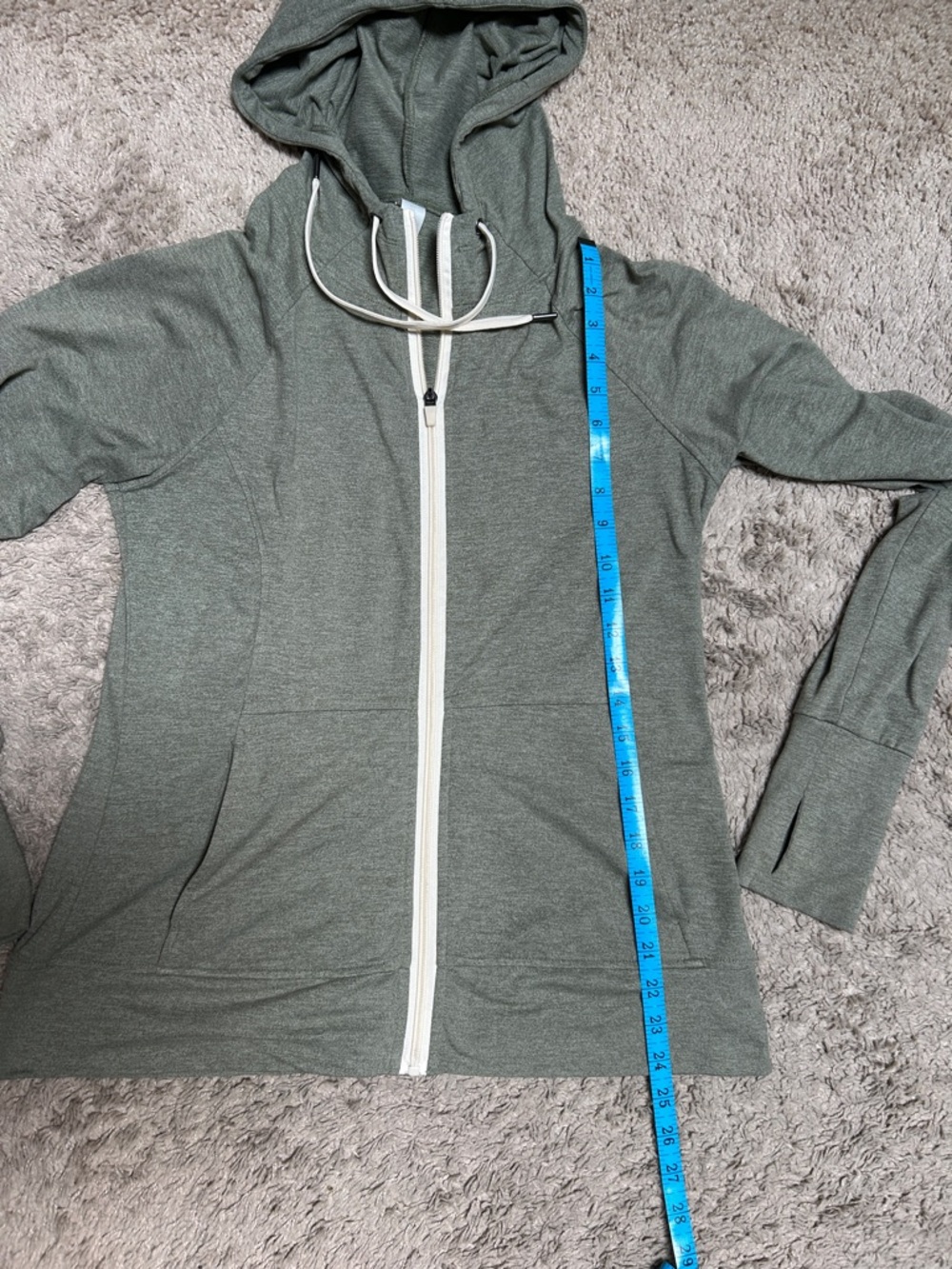 Lightweight Olive Green Zip Hoodie with Drawstrings - Picture 4 of 6